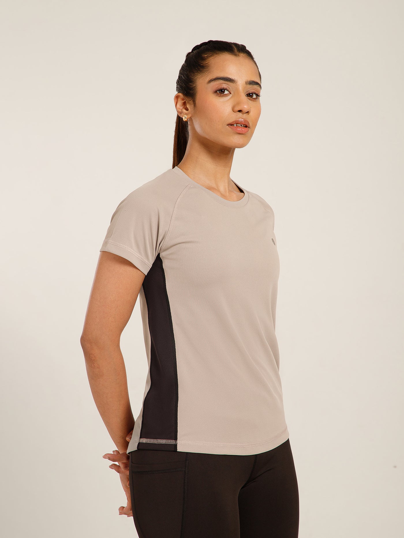 Contrast Side Panel T-Shirt Beige