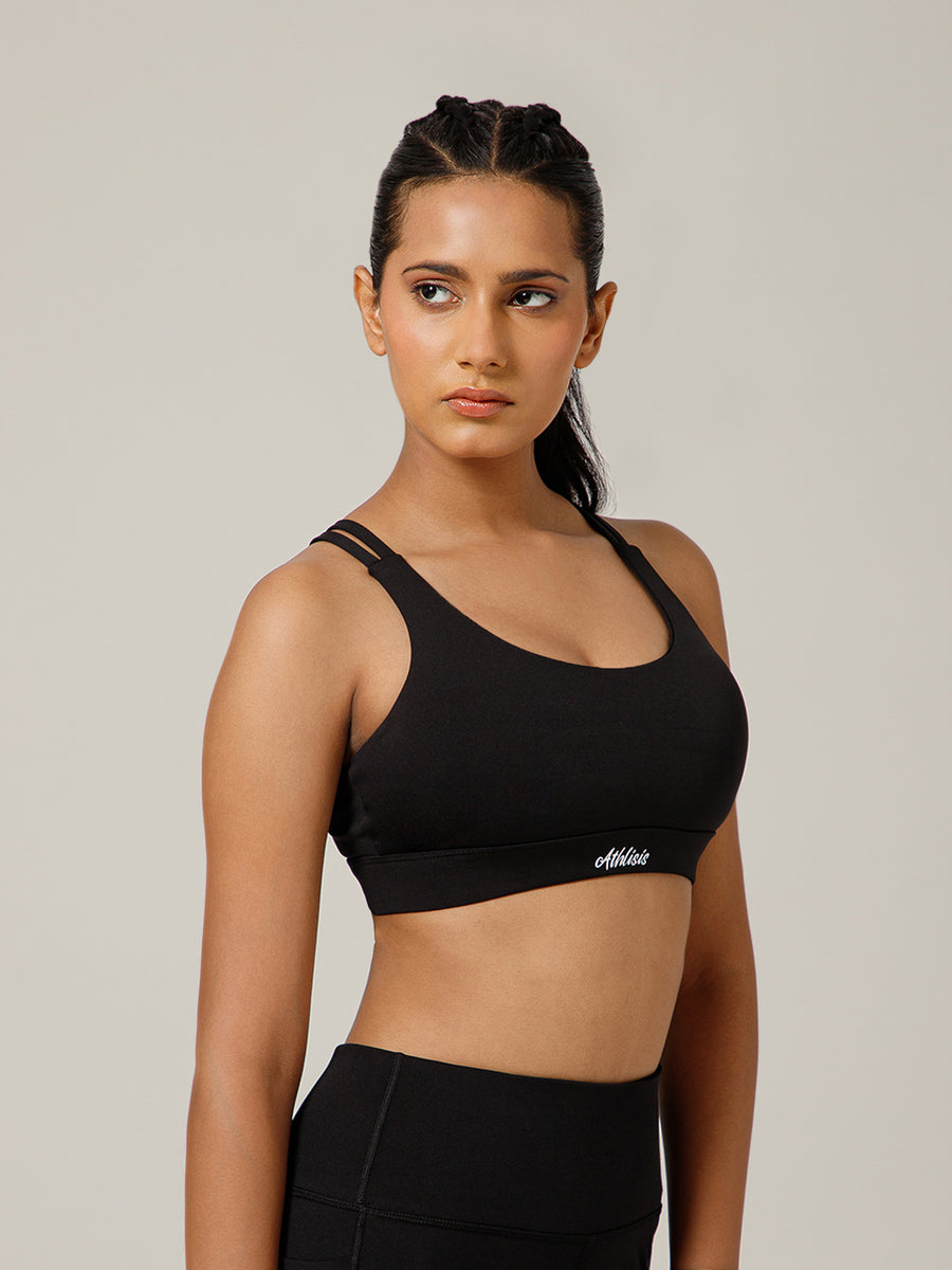 Geometric Strap Sports Bra Black