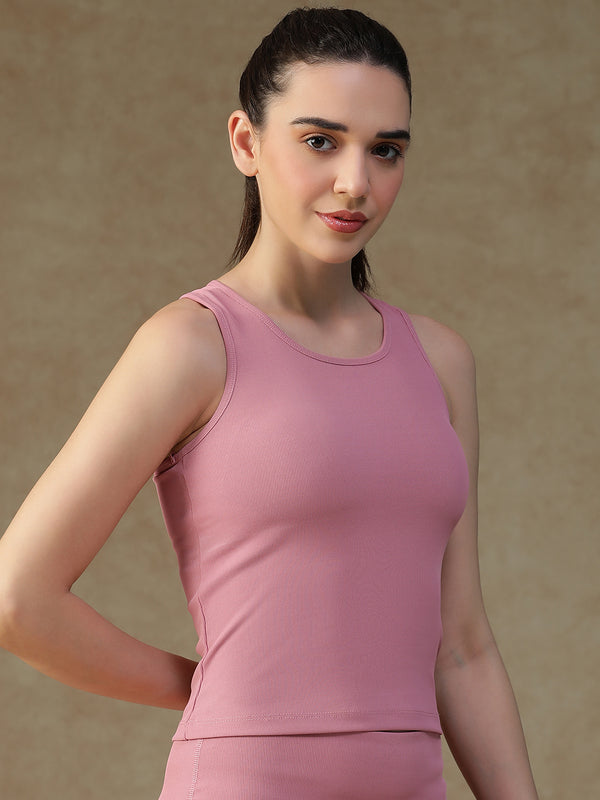 Built In Bra Racer Back Top Pink