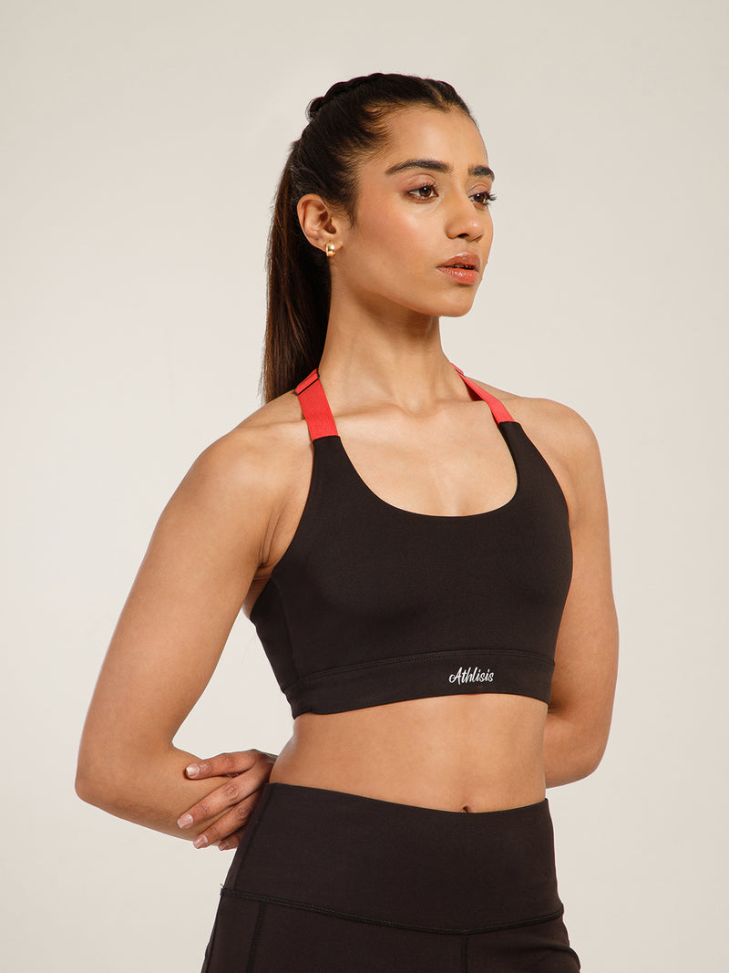 Y Adjustable Sports Bra Black & Pink