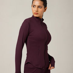 Ribbed Zip up Jacket Wine