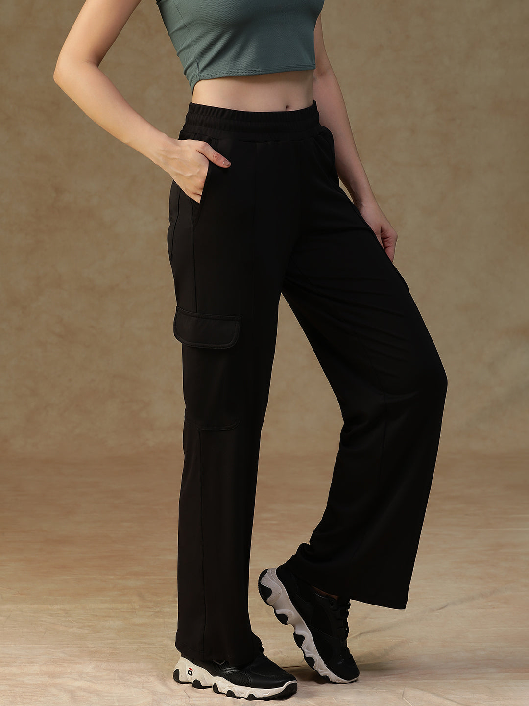 Pleated Cargo Pants Black