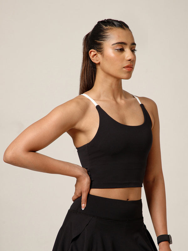 Cross Back Built In Bra Top Black