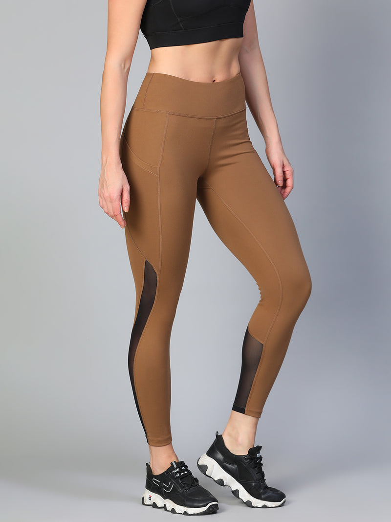 Mesh Panel Pocket Leggings Tan