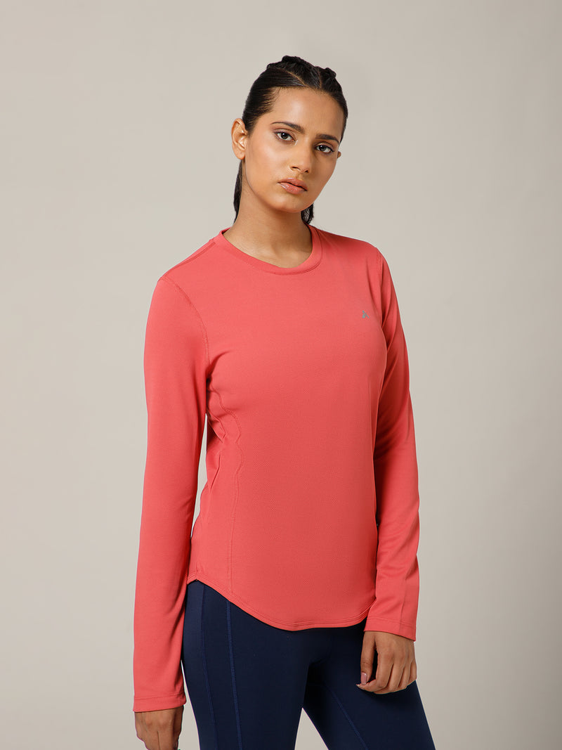 Curved Hem Full Sleeve T-Shirt Pink