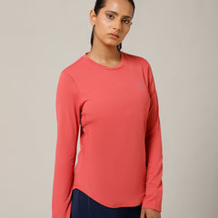 Curved Hem Full Sleeve T-Shirt Pink