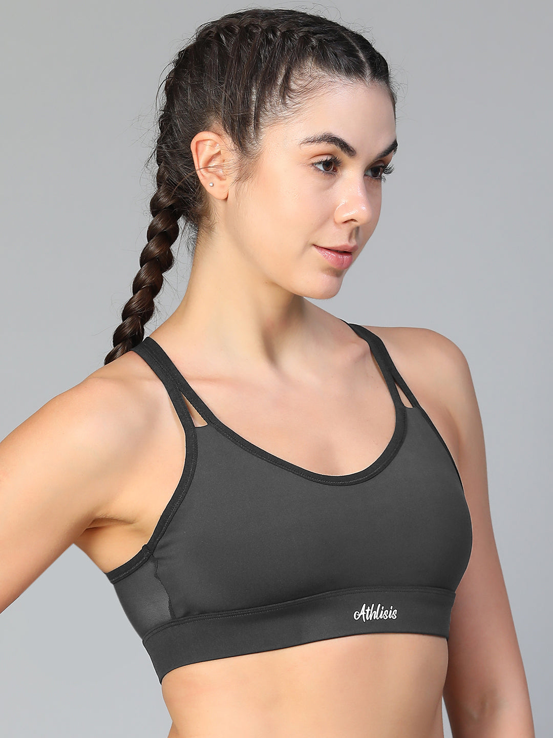 Mesh X-Back Bra Grey
