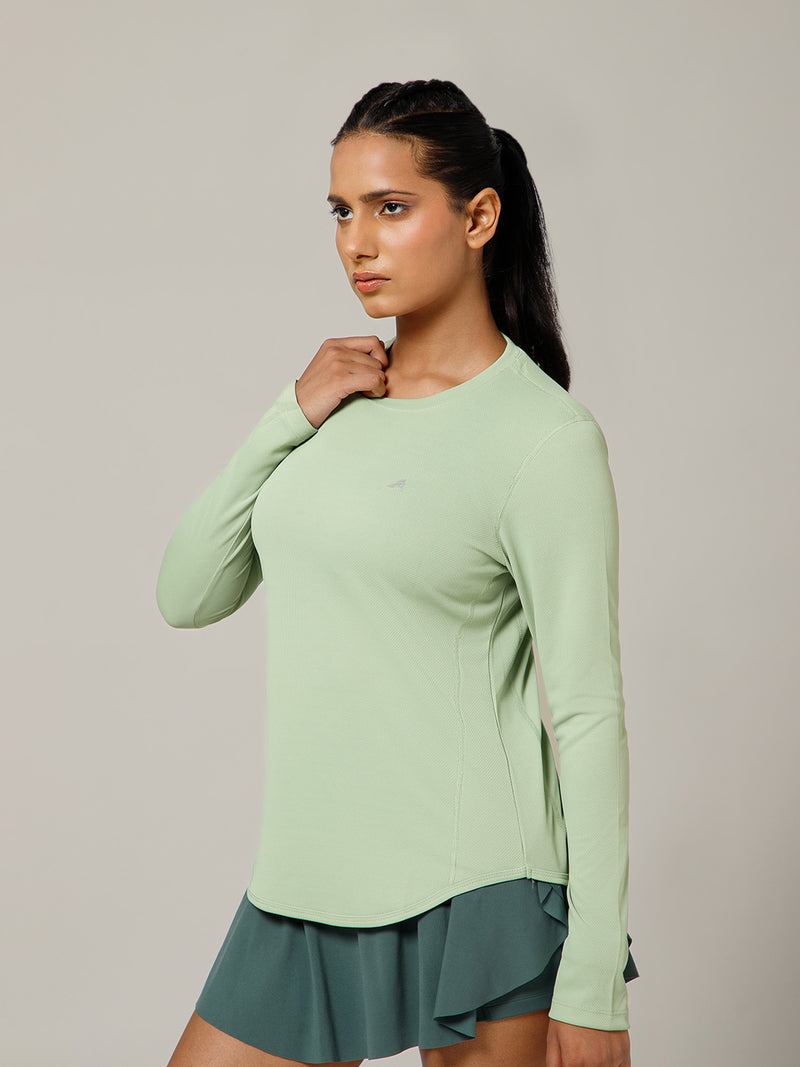 Curved Hem Full Sleeve T-Shirt Olive