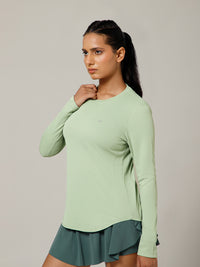 Curved Hem Full Sleeve T-Shirt Olive