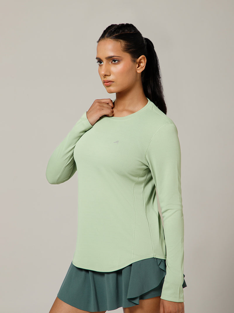 Curved Hem Full Sleeve T-Shirt Olive
