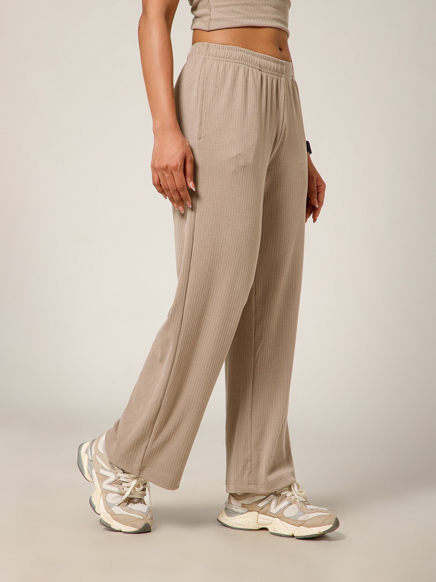 Ribbed Baggy Pants Beige