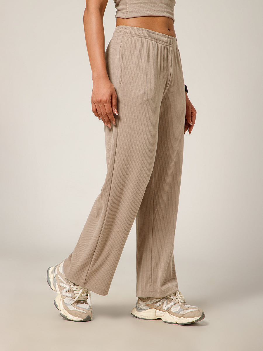 Ribbed Baggy Pants Beige