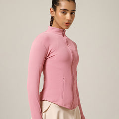 Ribbed Zip up Jacket Pink