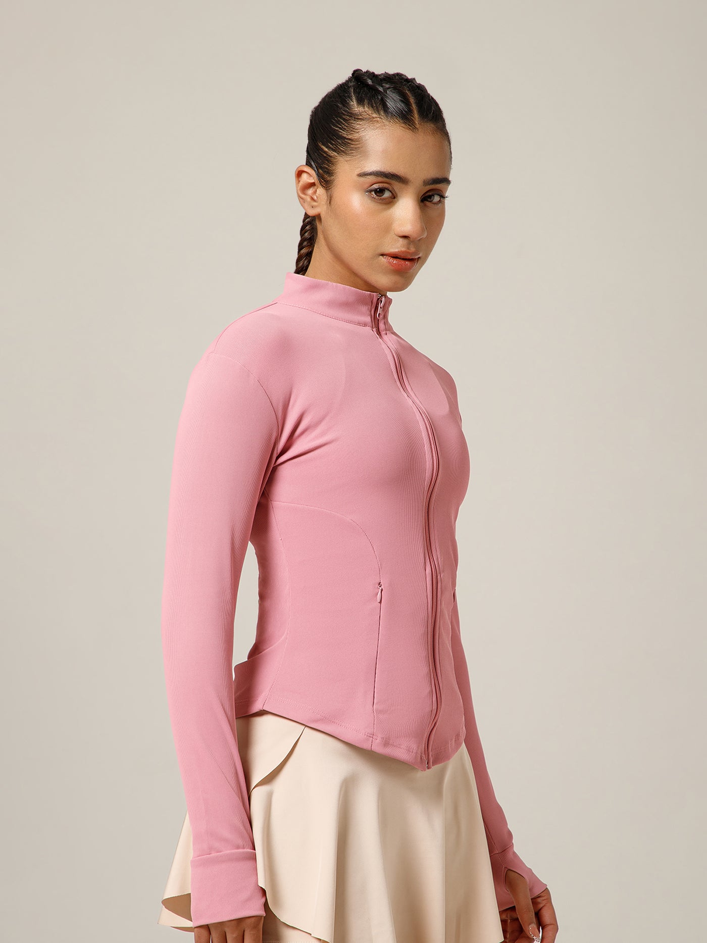 Ribbed Zip up Jacket Pink