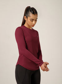 Curved Hem Full Sleeve T-Shirt Maroon