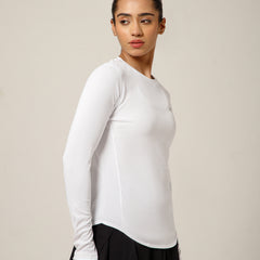Curved Hem Full Sleeve T-Shirt White
