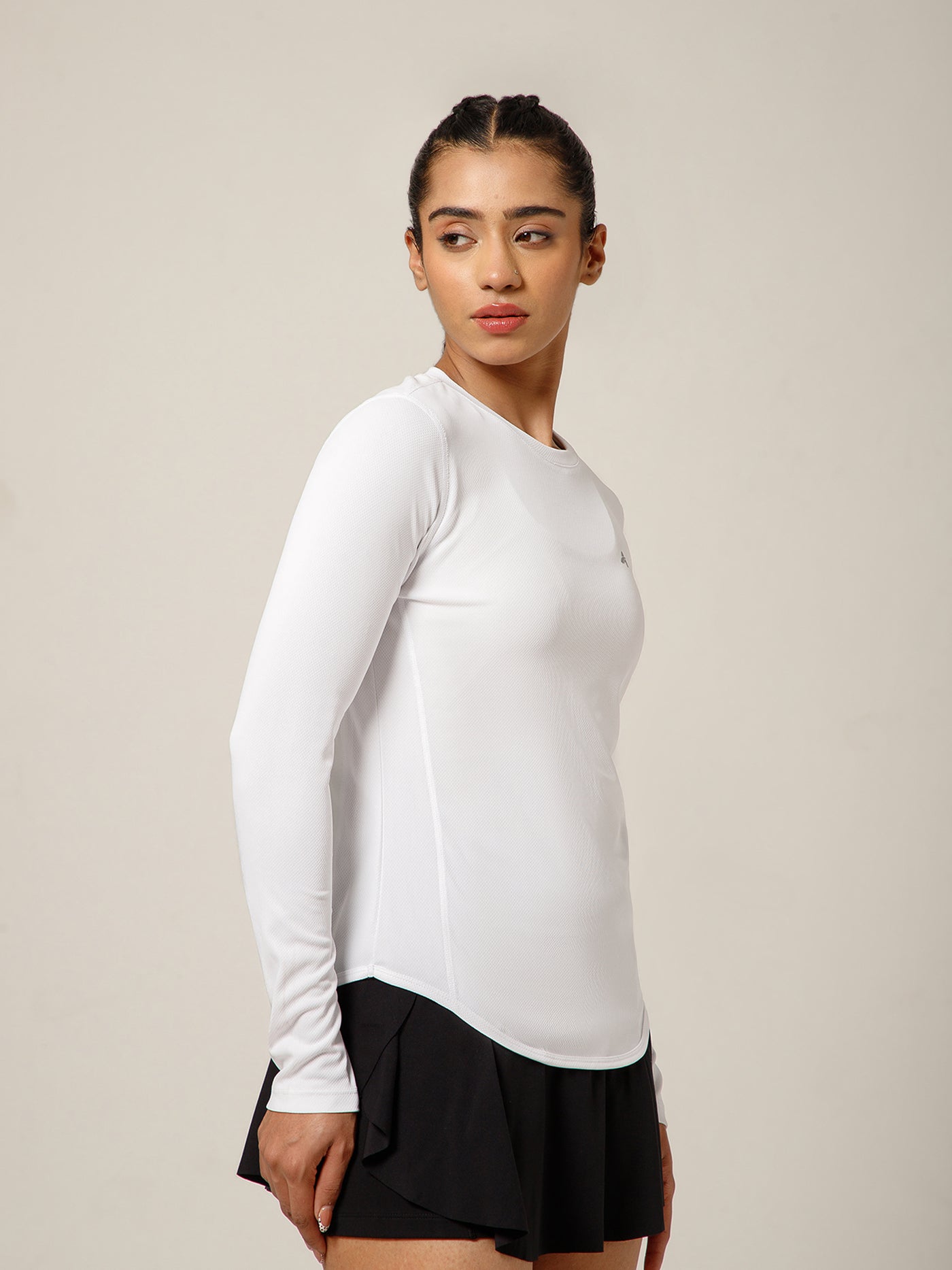 Curved Hem Full Sleeve T-Shirt White
