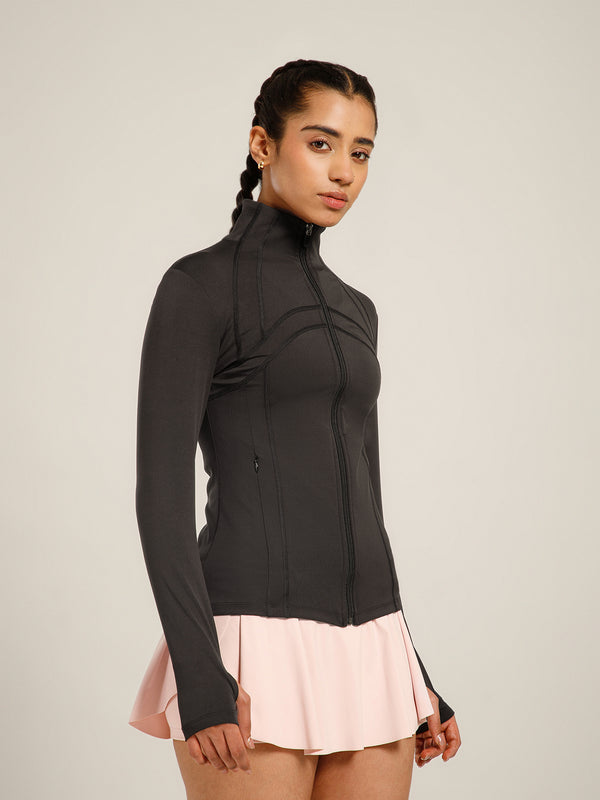 Defined Seam Zip Jacket Black