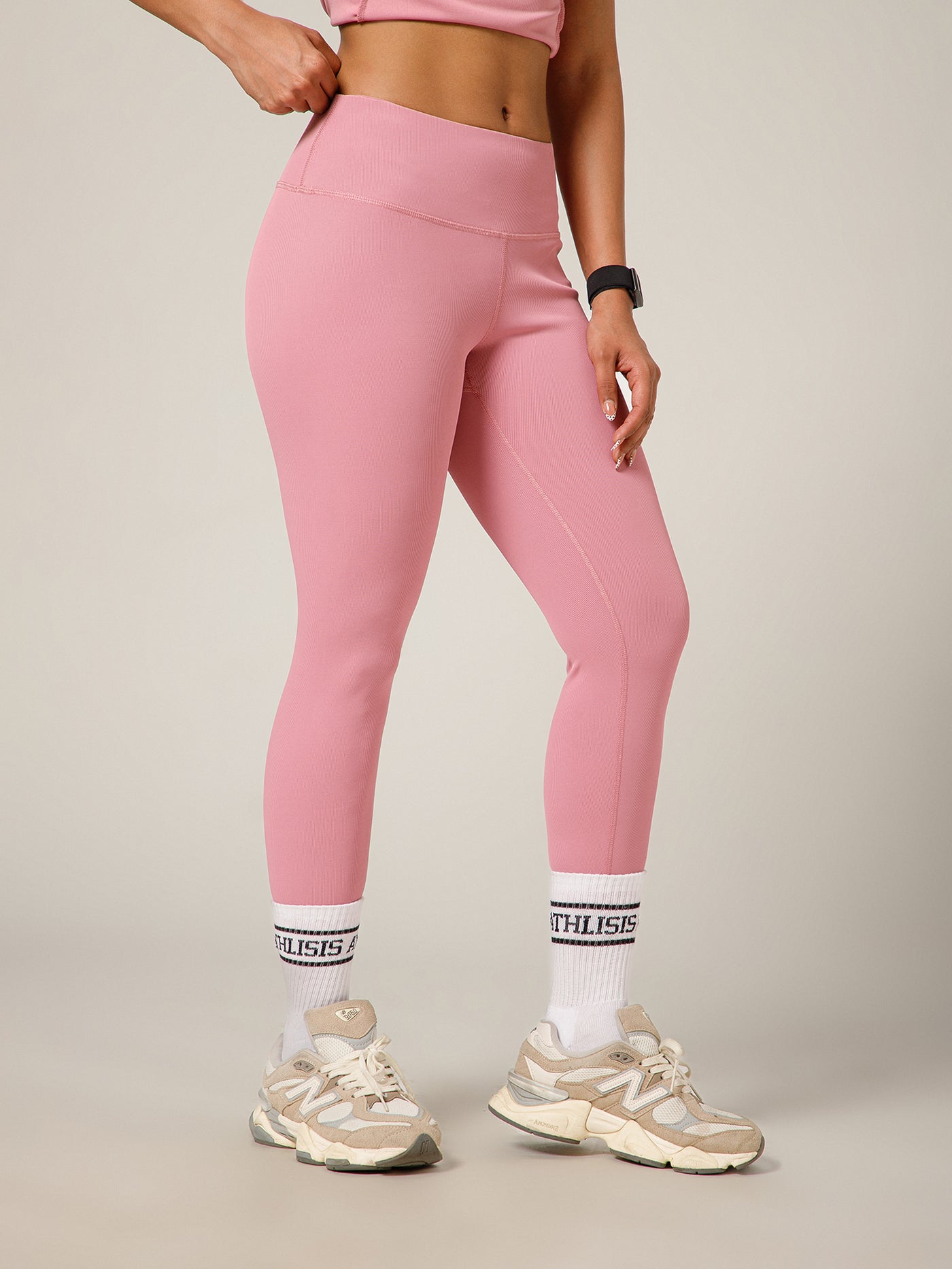 Ribbed High Waist Leggings Pink