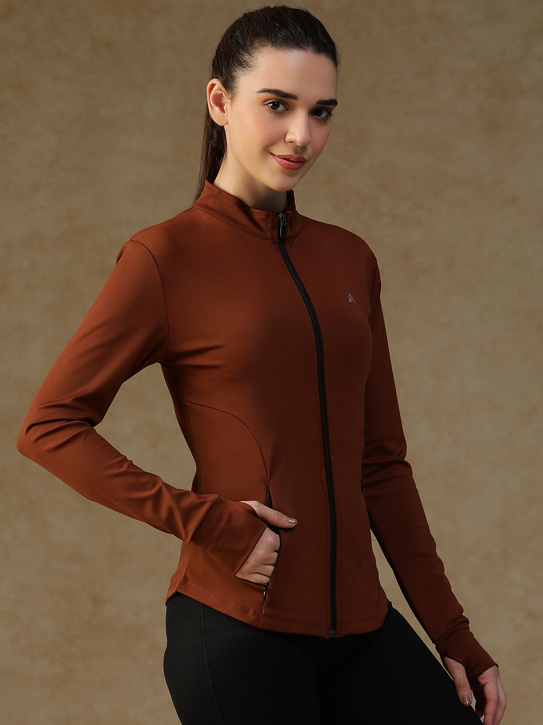 Ribbed Zip up Jacket Rust