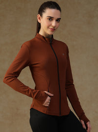 Ribbed Zip up Jacket Rust