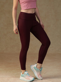 Ribbed High Waist Leggings Maroon