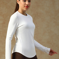 Curved Hem Full Sleeve T-Shirt White
