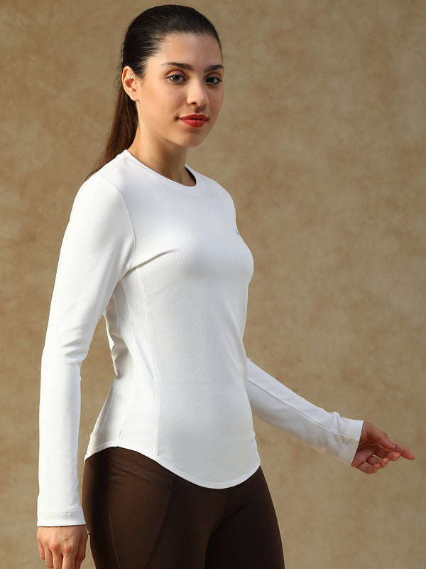 Curved Hem Full Sleeve T-Shirt White