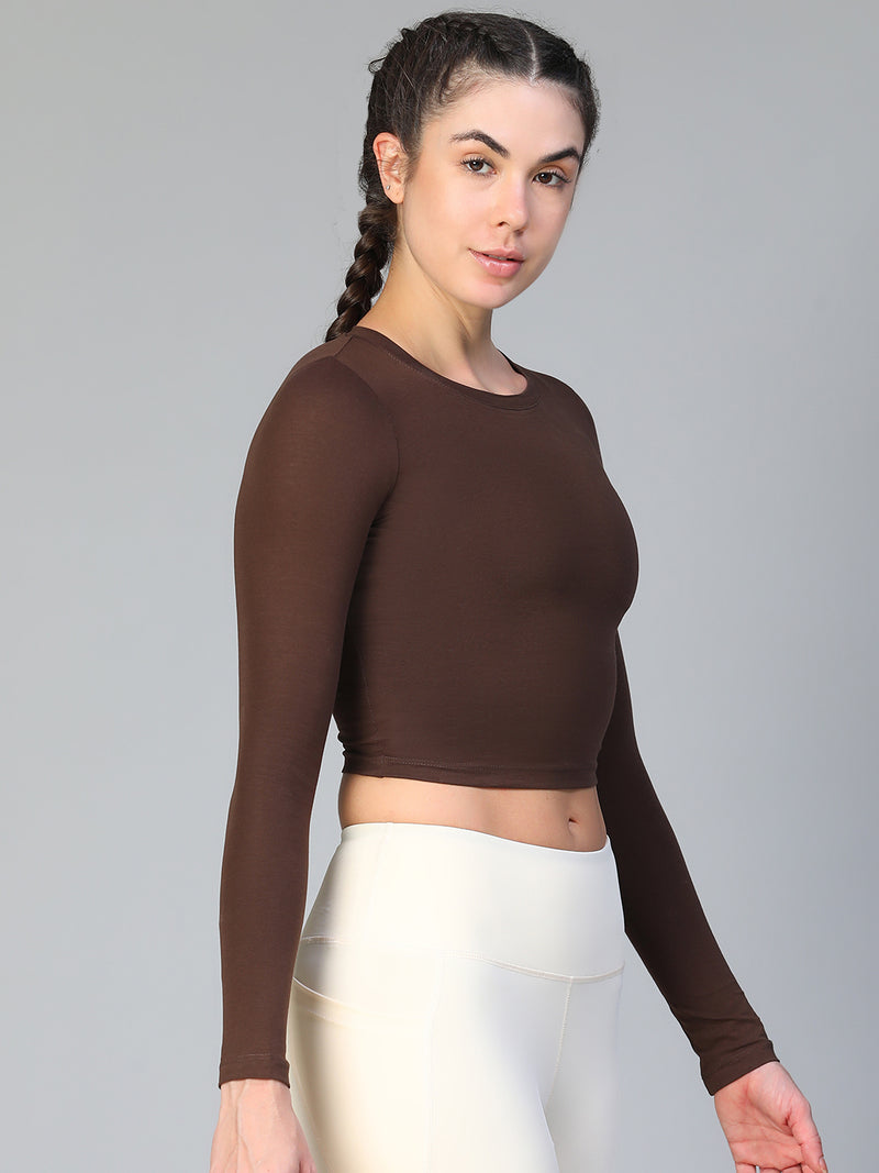 Essential Full Sleeve Crop top Brown