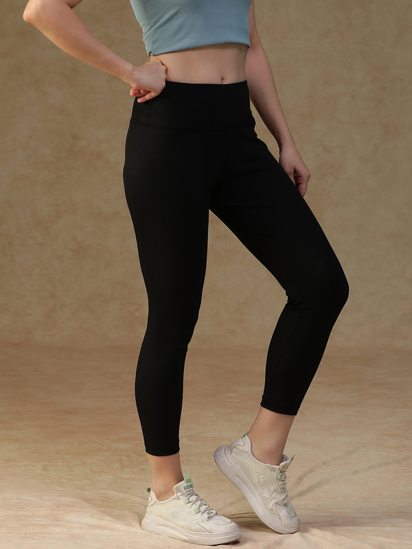 Ribbed High Waist Leggings Black