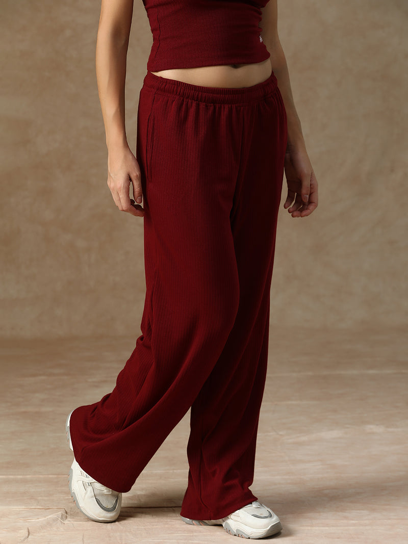 Ribbed Baggy Pants Beige Maroon