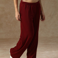 Ribbed Baggy Pants Beige Maroon