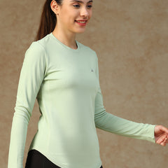 Curved Hem Full Sleeve T-Shirt Olive