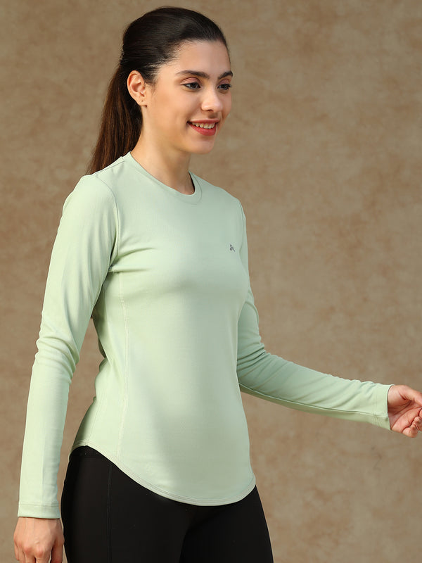 Curved Hem Full Sleeve T-Shirt Olive