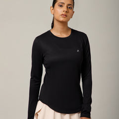 Curved Hem Full Sleeve T-Shirt Black