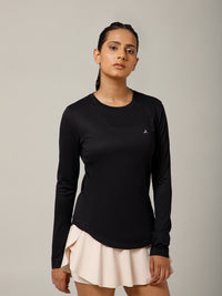 Curved Hem Full Sleeve T-Shirt Black