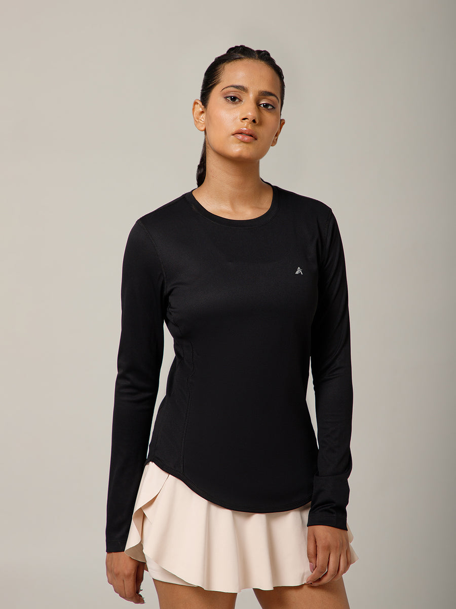 Curved Hem Full Sleeve T-Shirt Black