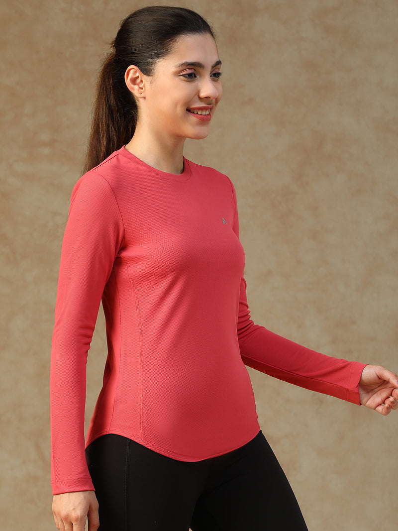 Curved Hem Full Sleeve T-Shirt Pink