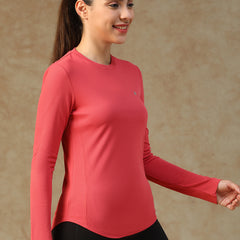 Curved Hem Full Sleeve T-Shirt Pink
