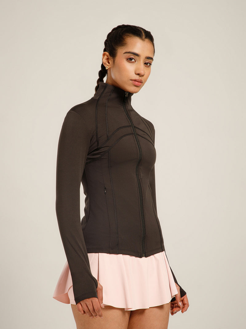 Defined Seam Zip Jacket Brown