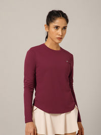 Back Pleat Long Sleeve T-shirt Maroon
