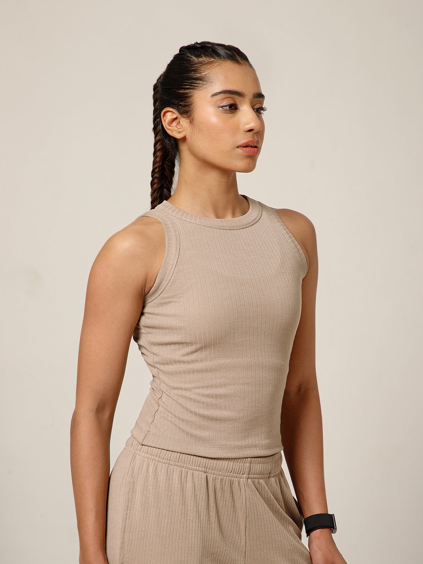 Ribbed Crop Top Beige