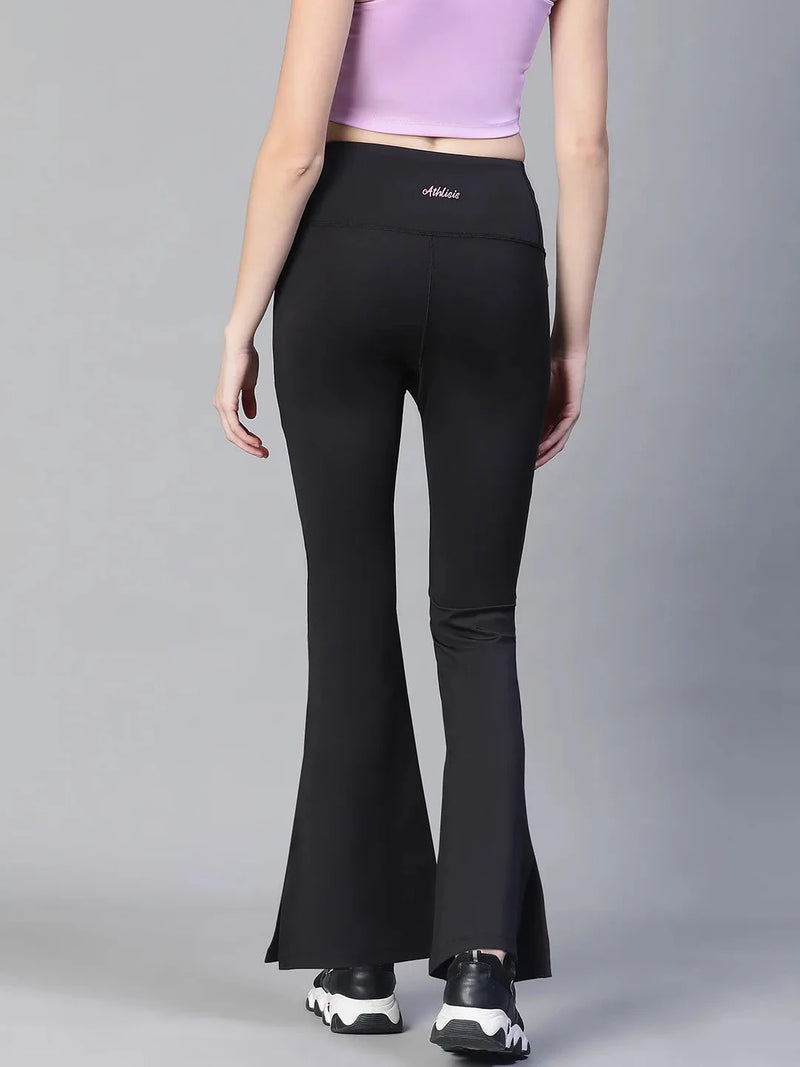 Women Black High Waist Tall Flare Pants Athlisis Sports