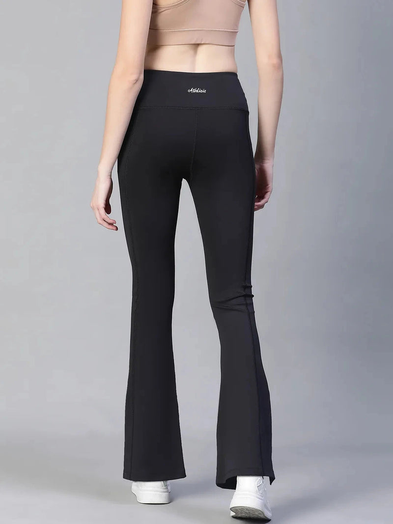 Women Black High Waist Tall Flare Pants Athlisis Sports