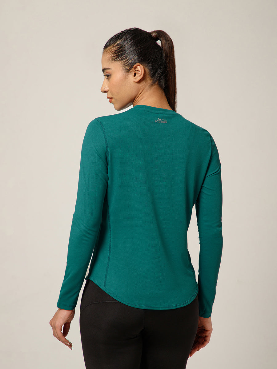 Curved Hem Full Sleeve T-Shirt Teal