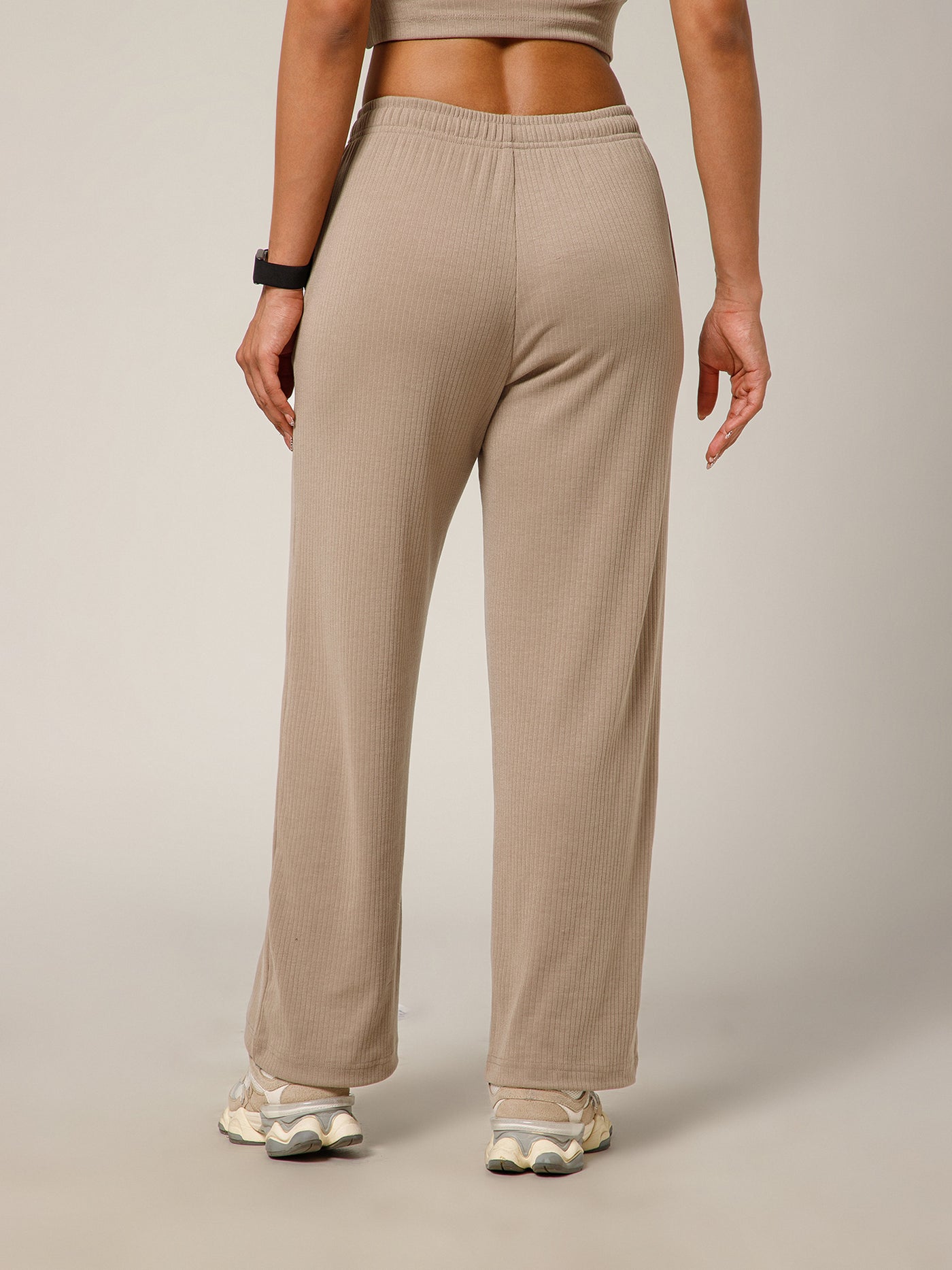 Ribbed Baggy Pants Beige