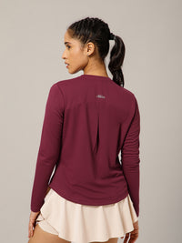 Back Pleat Long Sleeve T-shirt Maroon