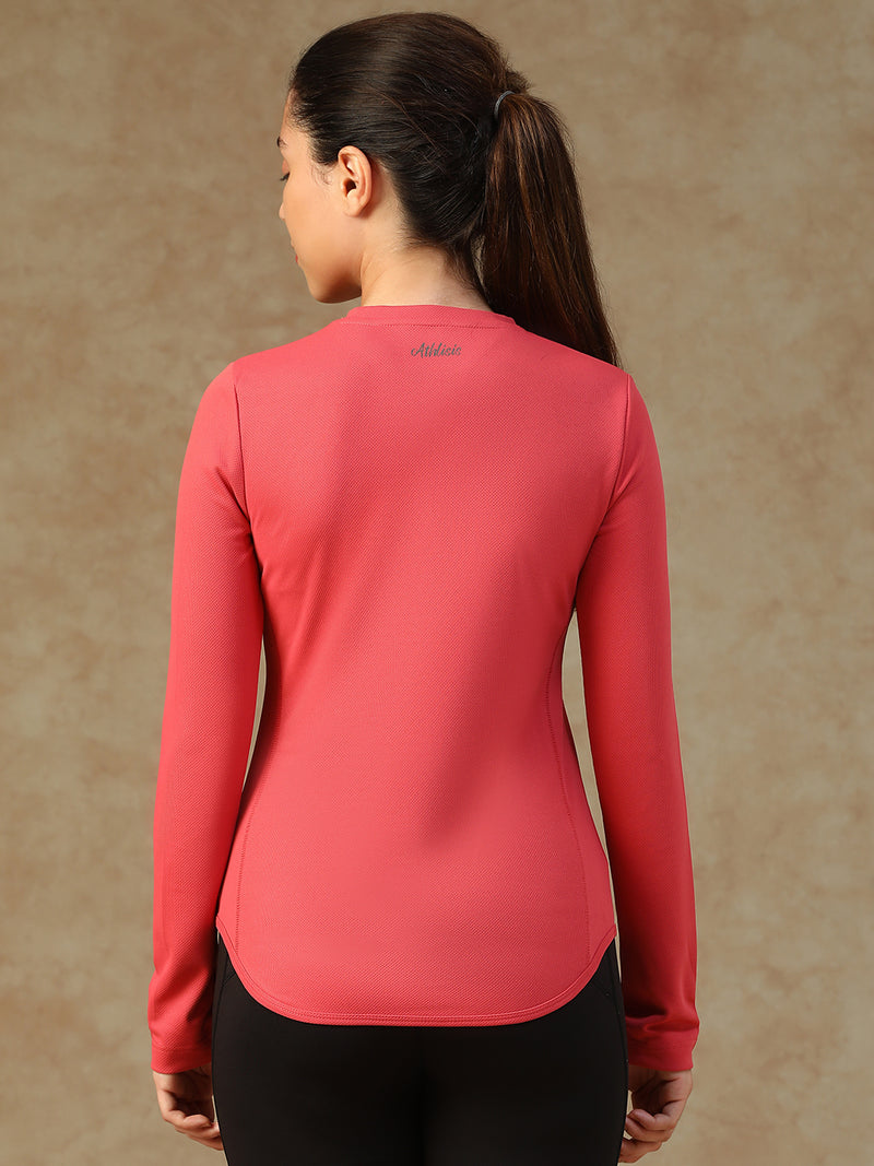 Curved Hem Full Sleeve T-Shirt Pink