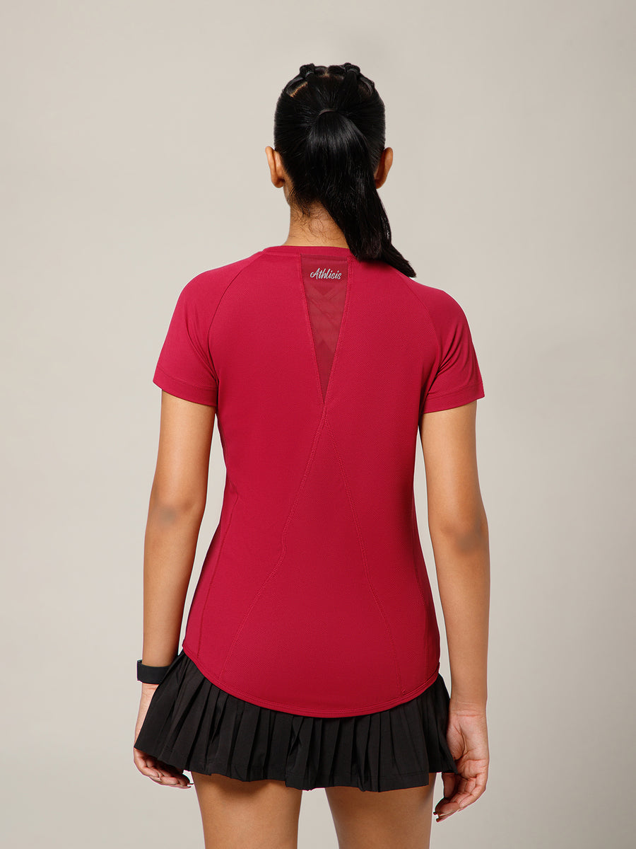 V Panel T-Shirt Maroon