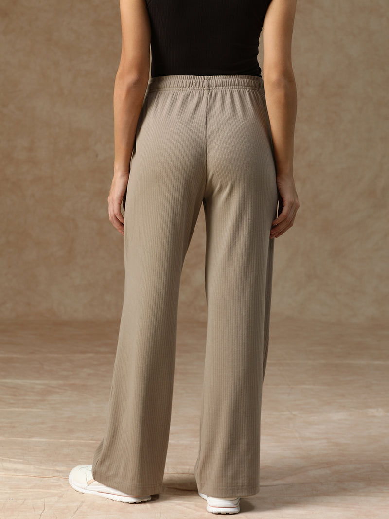 Ribbed Baggy Pants Beige